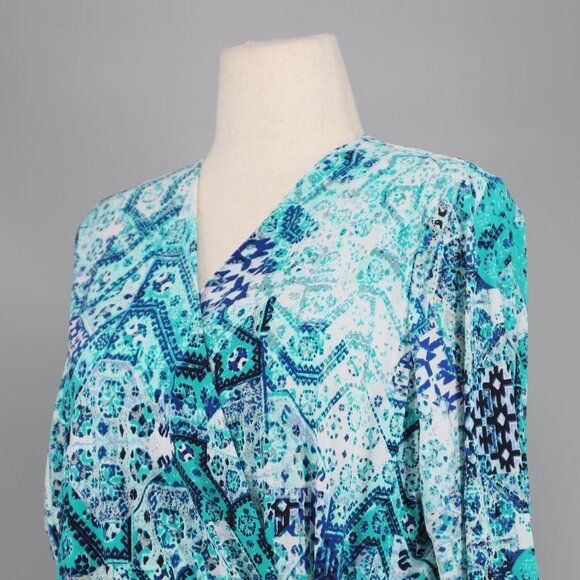 NWT CALVIN KLEIN Faux Wrap Stretch Sheath Dress Printed Blue Multi Size 20W - Picture 4 of 10